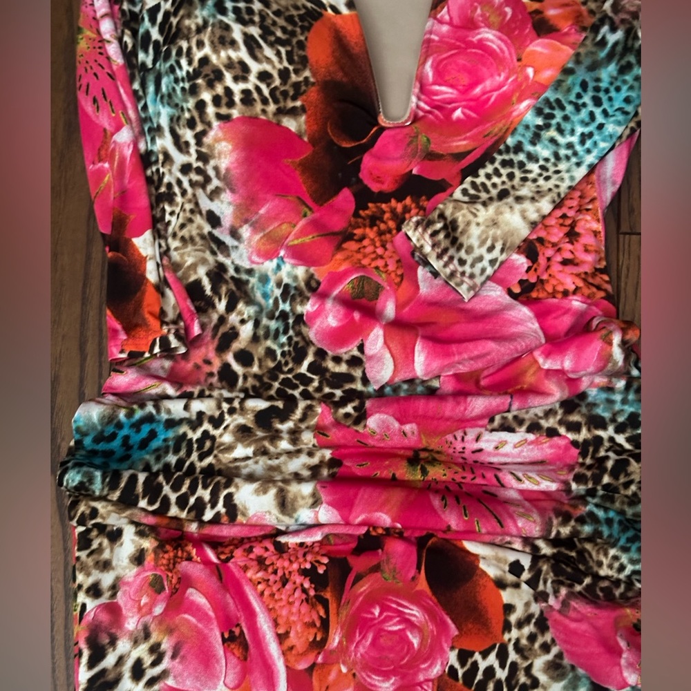 Va Va Voom Pink Floral and Leopard Long Sleeve Dress - Picture 2 of 6